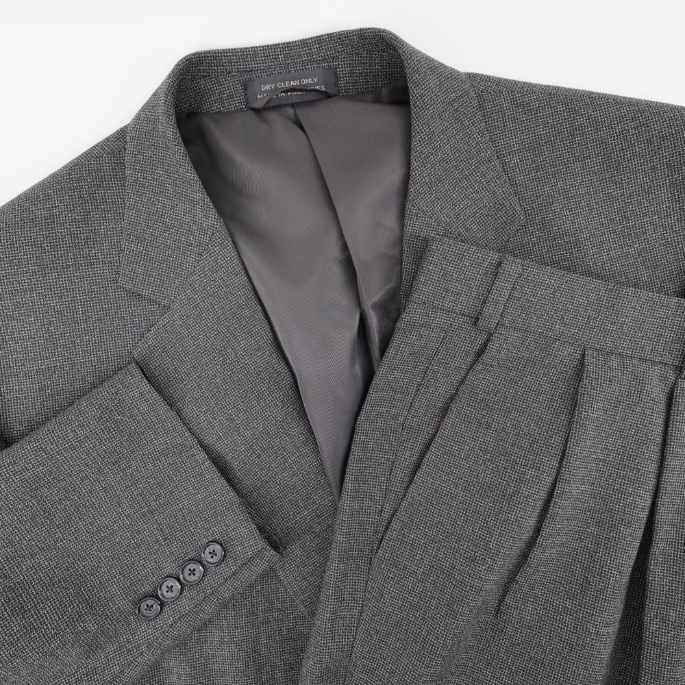 Bill Blass Wool Blend Pleated 2 Piece Suit Grey Mens 46R 40x29